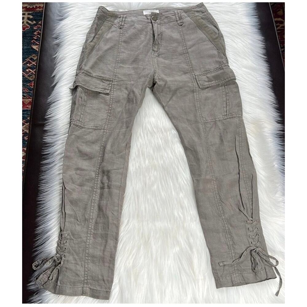 Joie Green Linen Telutci Ankle Tie Cargo Pants